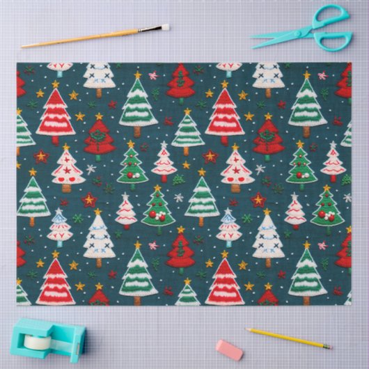 Needlework Christmas Trees Festive Holiday 薄葉紙 (クラフト)