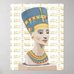 Nefertitiとタイル張りのCartoche背景 ポスター