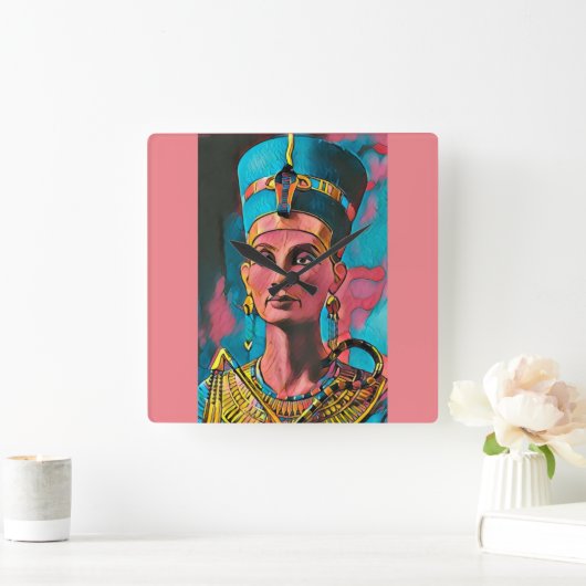 Nefertiti – エジプトのクイーンウォールアートポスター スクエア壁時計 (ホーム)