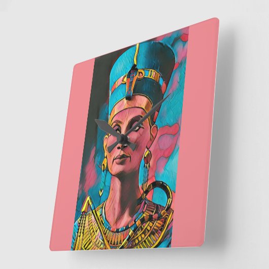 Nefertiti – エジプトのクイーンウォールアートポスター スクエア壁時計 (傾斜)
