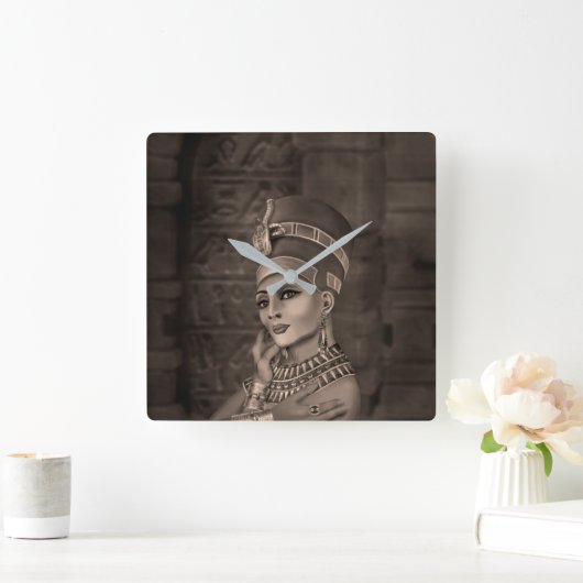 Nefertiti – エジプト女王 – sepia スクエア壁時計 (ホーム)