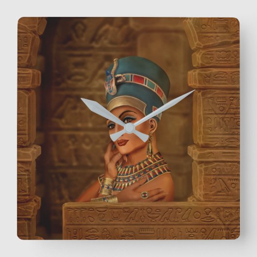 Nefertiti - Neferneferuaten the Egiptin Queen スクエア壁時計 (正面)