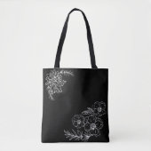negra con flores blancas personalizable トートバッグ (正面)