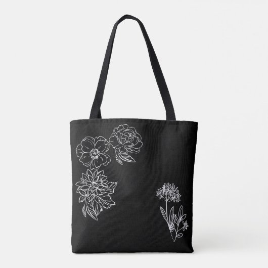 negra con flores blancas personalizable トートバッグ (裏面)
