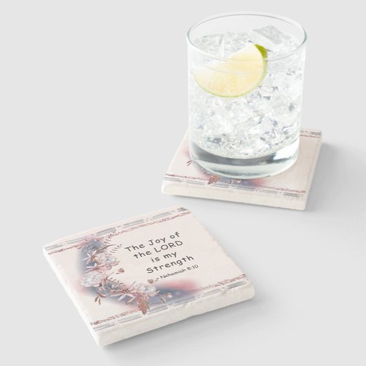 Nehemiahの8:10主の喜びは私の強さです ストーンコースター (横)