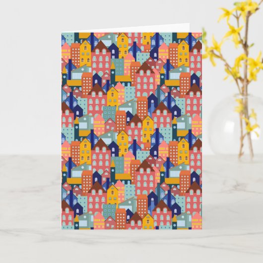 Neighborhood Block City Houses Pattern カード (黄色い花)
