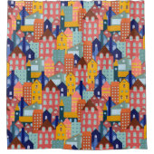 Neighborhood Block City Houses Pattern シャワーカーテン (正面)