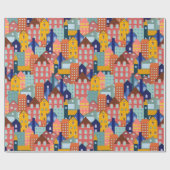 Neighborhood Block City Houses Pattern ラッピングペーパー (フラット)