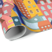 Neighborhood Block City Houses Pattern ラッピングペーパー (ロールコーナー)