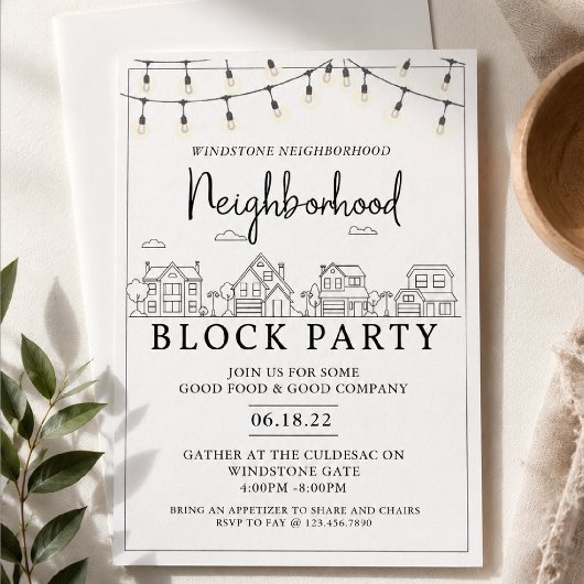 Neighborhood Block Party | ブラック ホワイト | BBQ 招待状