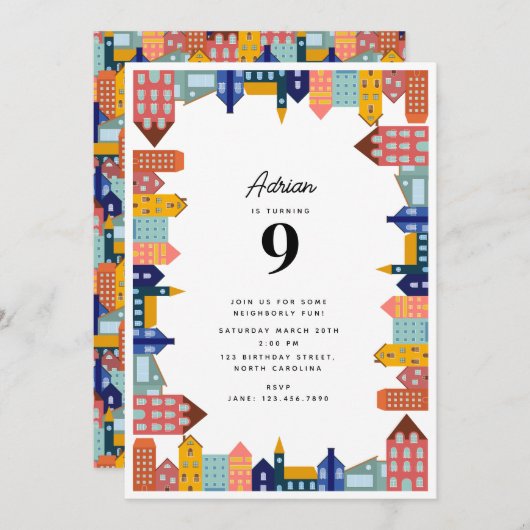 Neighborhood Block Party Kids Birthday 招待状 (正面/裏面)