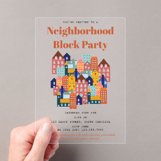 Neighborhood Block Party Meet Your Neighbors アクリル招待状 (インサイチュ (ポータブル))
