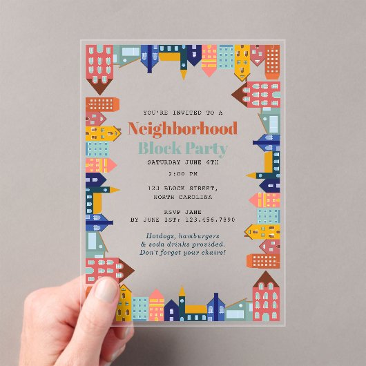 Neighborhood Block Party Meet Your Neighbors アクリル招待状 (インサイチュ (ポータブル))