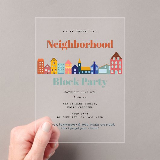 Neighborhood Block Party Meet Your Neighbors アクリル招待状 (インサイチュ (ポータブル))