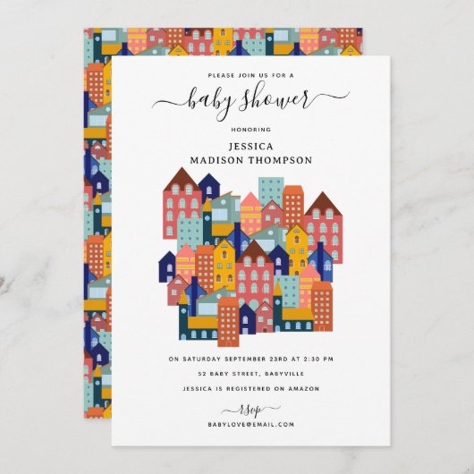 Neighborhood House Baby Shower 招待状 (正面/裏面)