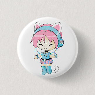 Nekoのヘッドホーンの女の子 缶バッジ