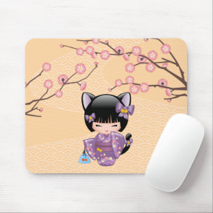 Neko Kokeshiの人形-猫耳の芸者女の子 マウスパッド