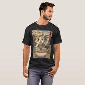 Neko Ramen Dreams – Japanese Woodblock Style Cat T Tシャツ (正面フル)