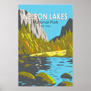 Nelson Lakes National Park New Zealand Vintage  ポスター