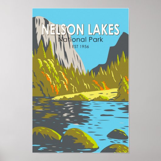 Nelson Lakes National Park New Zealand Vintage  ポスター (正面)