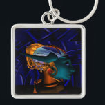 NEMES / HYPER ANDROID Science Fiction Blue Metal キーホルダー<br><div class="desc">Vibrant , expressive artistic animation frame from our 3D science fiction movie "Hyperion World". Nemes,  Goddess of darkness from Hyperion .</div>