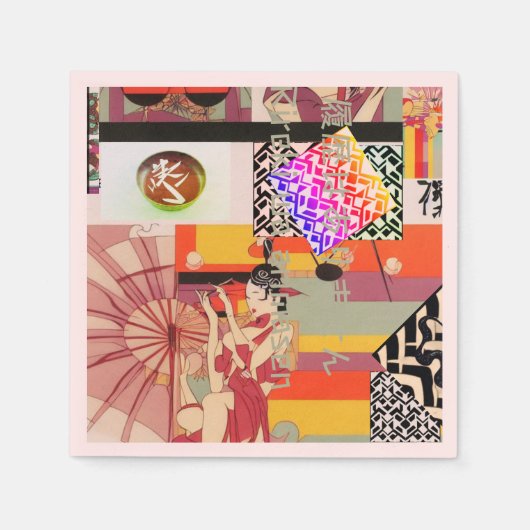 Neo-日本のアールデココラージュ「No History」 スタンダードカクテルナプキン (正面)