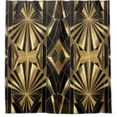 Neo Art Deco Black Gold Geometric Gatsby  シャワーカーテン (正面)