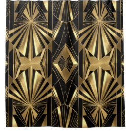 Neo Art Deco Black Gold Geometric Gatsby  シャワーカーテン