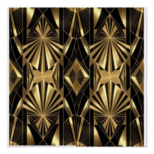 Neo Art Deco Black Gold Geometric Gatsby  ポスター (正面)
