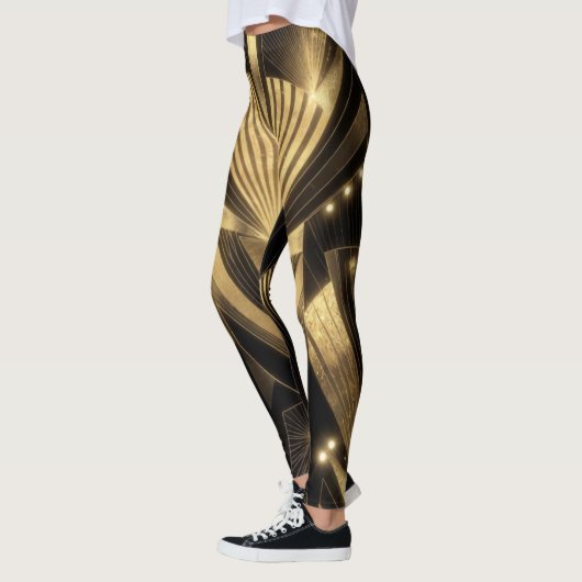 Neo Art Deco Black Gold Geometric Gatsby  レギンス (左)