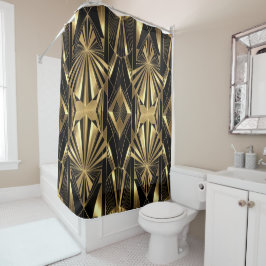 Neo Art Deco Black Gold Geometric Gatsby Bathroom シャワーカーテン