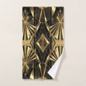Neo Art Deco Black Gold Geometric Gatsby Bathroom バスタオルセット (ハンドタオル)