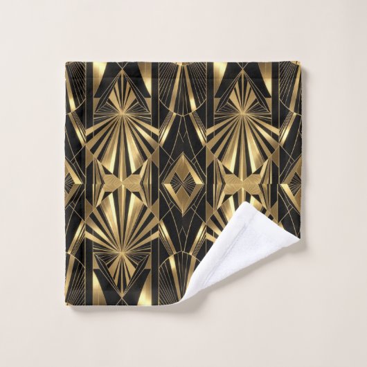 Neo Art Deco Black Gold Geometric Gatsby Bathroom バスタオルセット (ウォッシュタオル)