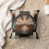 Neo Art Deco Geometric Teal Copper Gold Sunburst クッション (ブランケット)