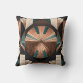 Neo Art Deco Geometric Teal Copper Gold Sunburst クッション (裏面)