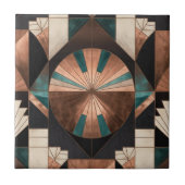 Neo Art Deco Geometric Teal Copper Gold Sunburst タイル (正面)