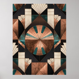  Neo Art Deco Geometric Teal Copper Gold Sunburst ポスター