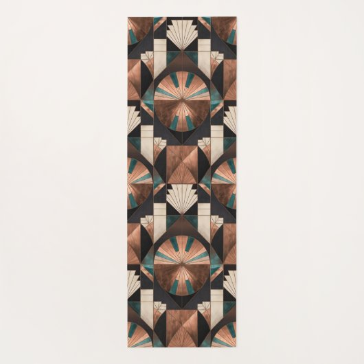 Neo Art Deco Geometric Teal Copper Gold Sunburst ヨガマット (裏面)