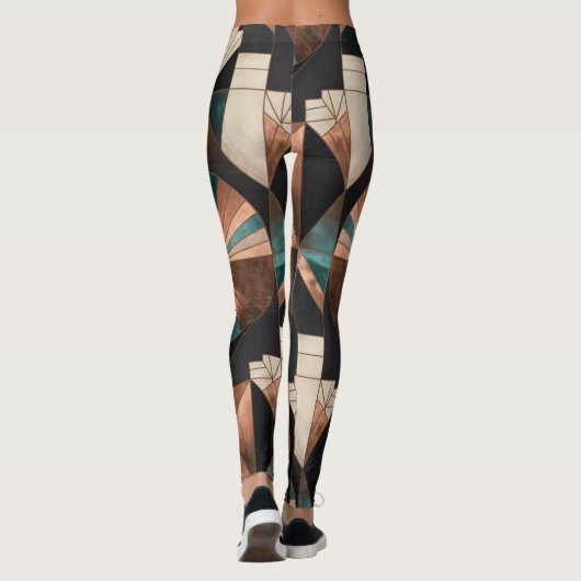 Neo Art Deco Geometric Teal Copper Gold Sunburst レギンス (裏面)