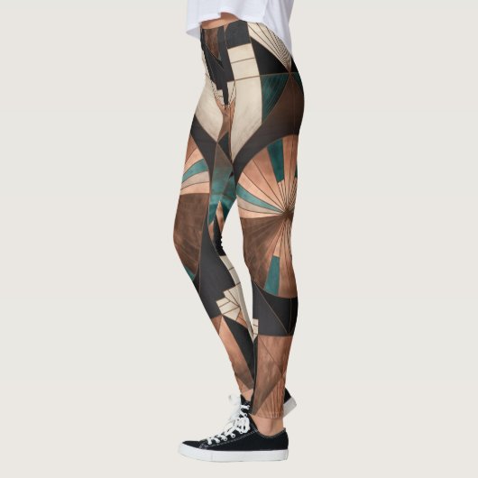Neo Art Deco Geometric Teal Copper Gold Sunburst レギンス (左)