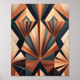 Neo Art Deco Teal Copper Geometric Sunburst ポスター