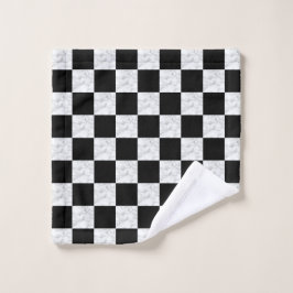 Neo Deco Black and Faux White Marble Checkerboard ウォッシュタオル