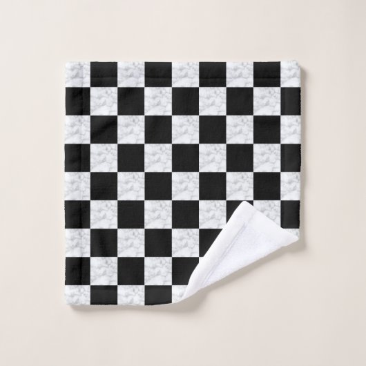 Neo Deco Black and Faux White Marble Checkerboard ウォッシュタオル (ウォッシュタオル)