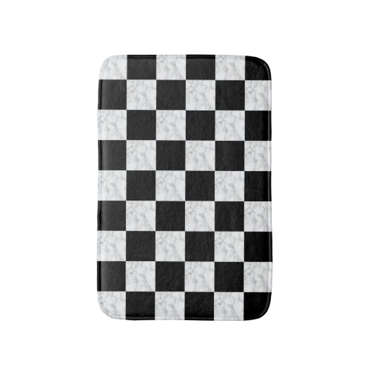 Neo Deco Black and Faux White Marble Checkerboard バスマット (正面縦)