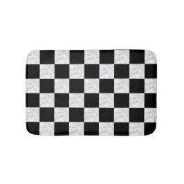 Neo Deco Black and Faux White Marble Checkerboard バスマット