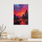 Neo Expressionist Bangkok Skyline Vibrant Sunset ポスター (キッチン)