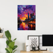 Neo Expressionist Melbourne Skyline Vibrant Sunset ポスター (ホームオフィス)