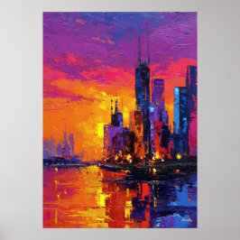 Neo Expressionist Mumbai Skyline Vibrant Sunset ポスター
