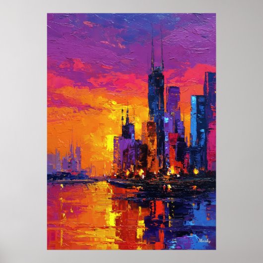 Neo Expressionist Mumbai Skyline Vibrant Sunset ポスター (正面)