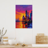Neo Expressionist Mumbai Skyline Vibrant Sunset ポスター (キッチン)